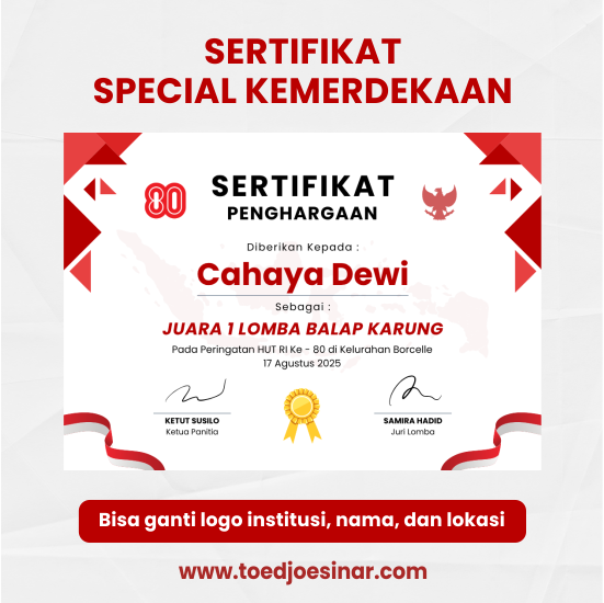 Paket Sertifikat + Frame Bingkai Pemenang Lomba 17 Agustus | Spesial Kemerdekaan Indonesia